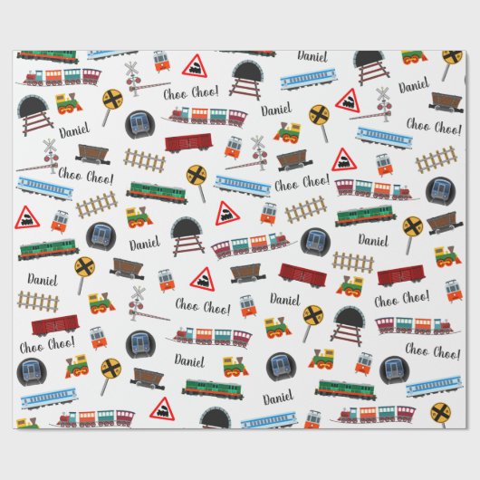 Train Pattern Little Boy First Name Choo Kinder Cadeaupapier (Vlak)