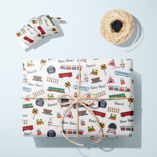 Train Pattern Little Boy First Name Choo Kinder Cadeaupapier