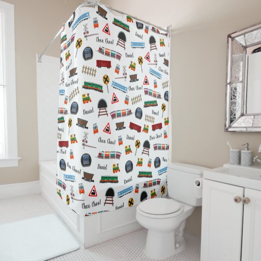 Train Pattern Little Boy First Name Choo Kinder Douchegordijn (In situ)