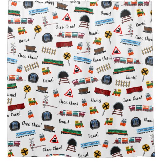 Train Pattern Little Boy First Name Choo Kinder Douchegordijn (Voorkant)