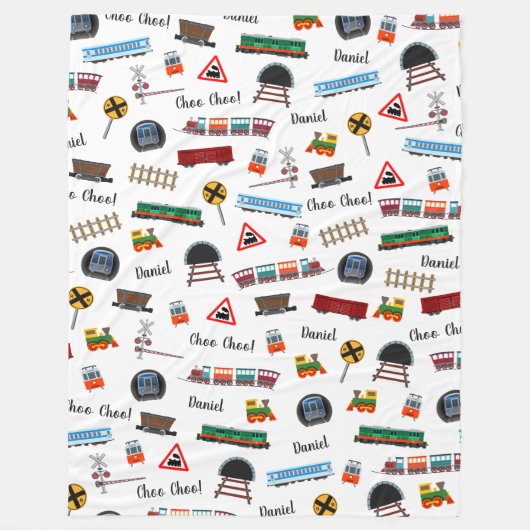 Train Pattern Little Boy First Name Choo Kinder Fleece Deken (Voorkant)