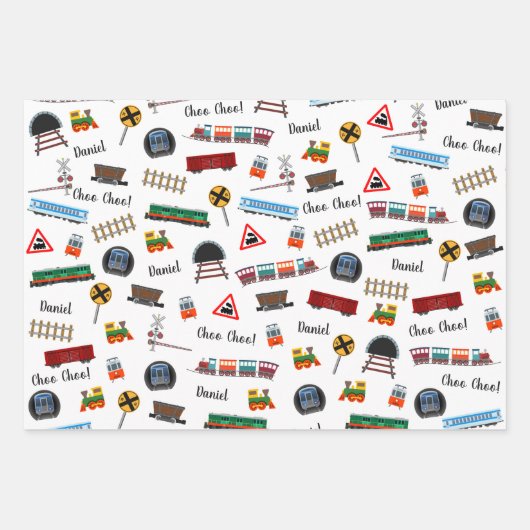 Train Pattern Little Boy First Name Choo Kinder Inpakpapier Vel (Voorkant 3)