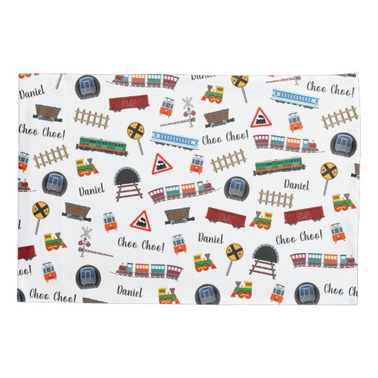Train Pattern Little Boy First Name Choo Kinder Kussensloop (Achterkant-Links)