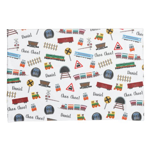 Train Pattern Little Boy First Name Choo Kinder Kussensloop (Voorkant-Rechts)