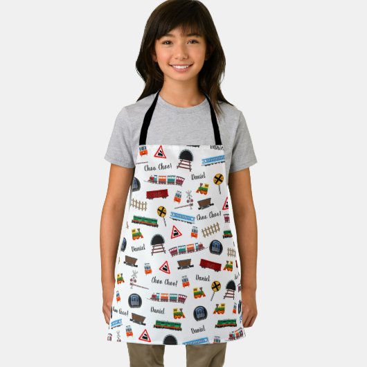 Train Pattern Little Boy First Name Choo Kinder Schort (Insitu)