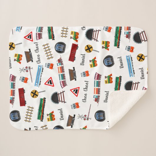 Train Pattern Little Boy First Name Choo Kinder Sherpa Deken (Voorkant (horizontaal))