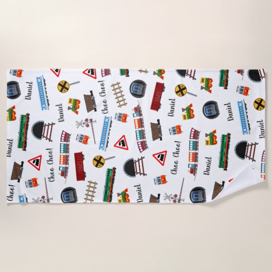 Train Pattern Little Boy First Name Choo Kinder Strandlaken (Voorkant)