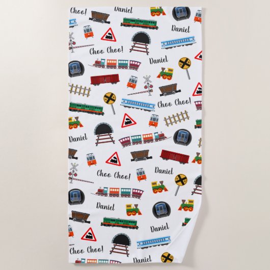 Train Pattern Little Boy First Name Choo Kinder Strandlaken (Voorkant)