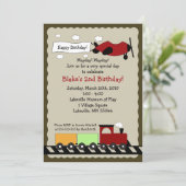 Train & Plane, vijfmaal7, verjaardagsdaguitnodigin Kaart (Staand voorkant)