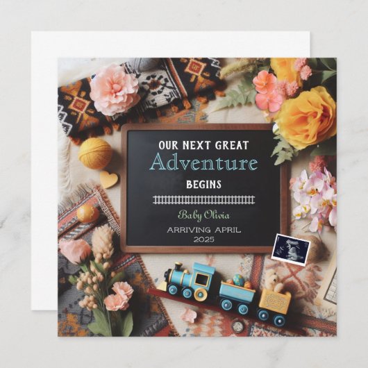 Train Pregnancy Announcement, Gender Neutral Aankondiging (Voorkant / Achterkant)