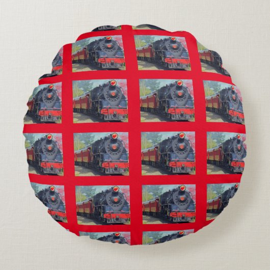 'Train Print' Childs Room Decor Rond Kussen (Voorkant)