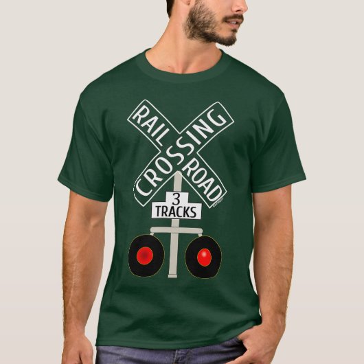 Train Railroad Crossing Lights tracks road sign T-shirt (Voorkant)