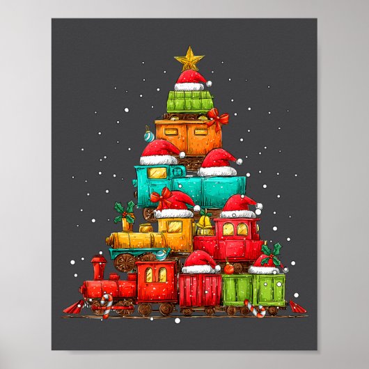 Train Railroad Locomotive Christmas Tree Xmas Hat  Poster (Voorkant)