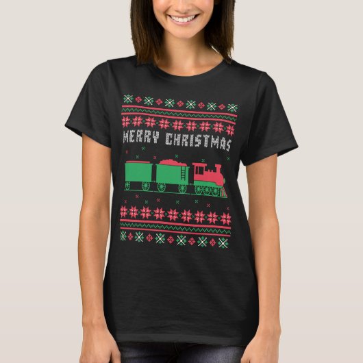 Train Railroad Ugly KerstSweater T-shirt (Voorkant)