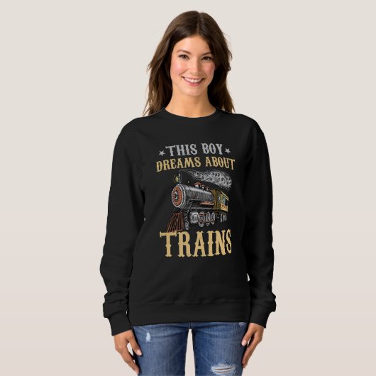 Train Saying Slogan - This Boy Dreams About Trains Trui (Voorkant volledig)