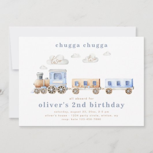 Train Second Birthday Invitation | Train Birthday Kaart (Voorkant)