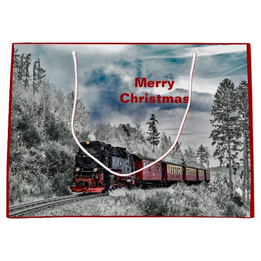 Train Sneeuwfotokerstmis Groot Cadeauzakje (Voorkant)