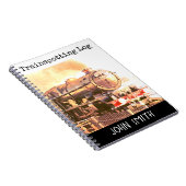 Train spotter,  stoomloco, jouw naam notitieboek (Rechterzijde)