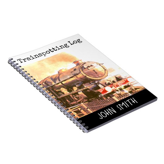 Train spotter,  stoomloco, jouw naam notitieboek (Rechterzijde)