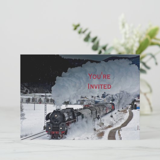Train Steam Locomotive Snow met kerstmis Kaart (Staand voorkant)