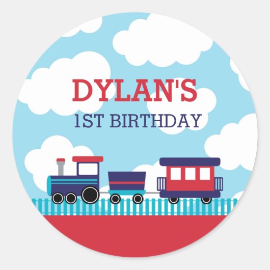 Train Sticker Birthday Party Favors (marine & Red) (Voorkant)