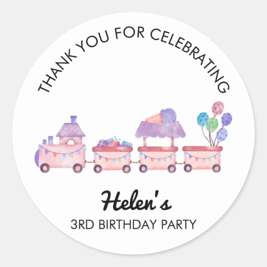 Train Thank You Cupcake Birthday Party Sticker (Voorkant)