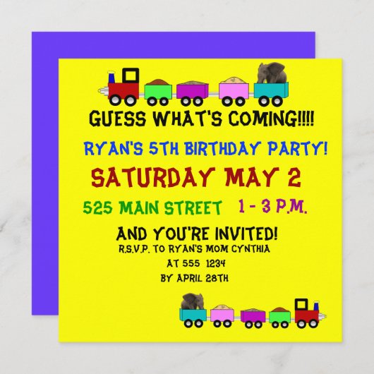 Train thema verjaardagsuitnodiging kaart (Voorkant / Achterkant)