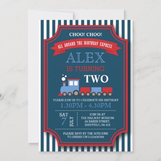 Train-thema verjaardagsuitnodiging kaart (Voorkant)