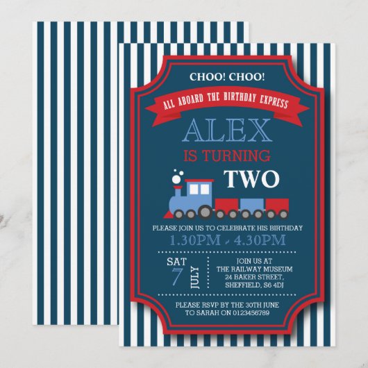 Train-thema verjaardagsuitnodiging kaart (Voorkant / Achterkant)