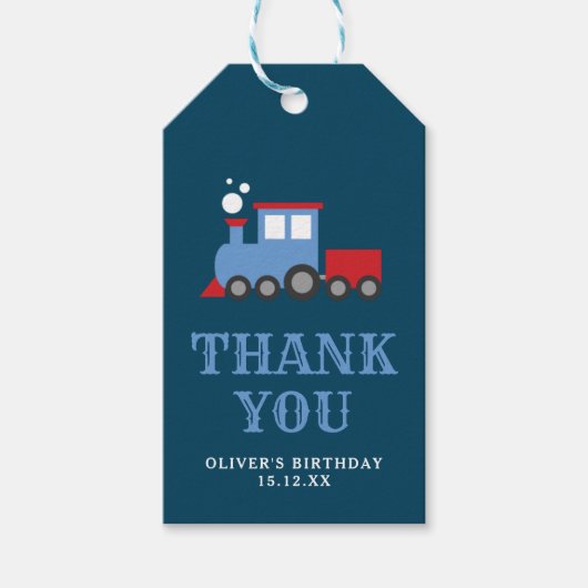 Train themafeest verjaardagsfeestje dank u label cadeaulabel (Voorkant)