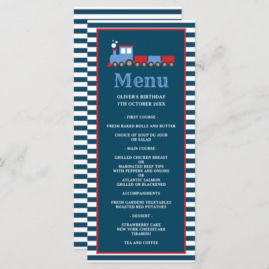 Train themafeest verjaardagsmenu menu (Voorkant / Achterkant)