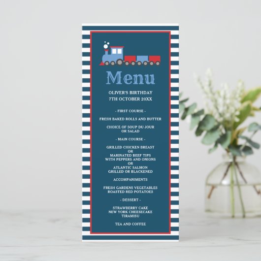 Train themafeest verjaardagsmenu menu (Staand voorkant)