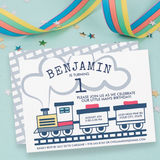 Train Theme Boy Birthday Party Invitation Kaart