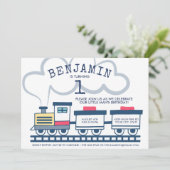 Train Theme Boy Birthday Party Invitation Kaart (Staand voorkant)