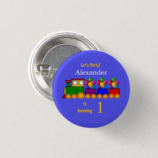 Train Theme Boy's First Birthday Ronde Button 3,2 Cm (Voorkant /achterkant)
