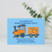 Train themed Boy's verjaardagsuitnodiging RSVP Kaartje (Staand voorkant)