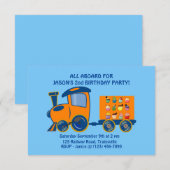 Train themed Boy's verjaardagsuitnodiging RSVP Kaartje (Voorkant / Achterkant)