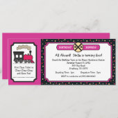 Train Ticket Birthday Party - Roze and Back Kaart (Voorkant / Achterkant)