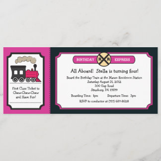 Train Ticket Birthday Party - Roze and Back Kaart