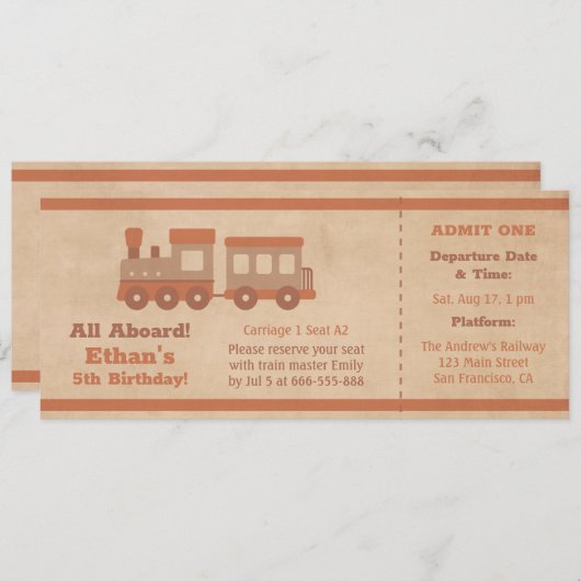 Train Ticket Boarding Pass Kids Birthday Kaart (Voorkant / Achterkant)