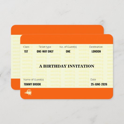 Train Ticket Inspired | Birthday Kaart (Voorkant / Achterkant)