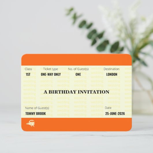 Train Ticket Inspired | Birthday Kaart (Staand voorkant)
