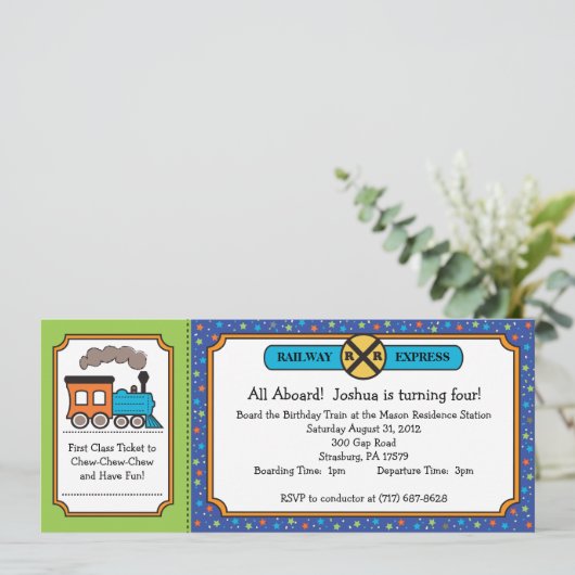 Train Ticket Invite - Dino Thomas Colors Kaart (Staand voorkant)