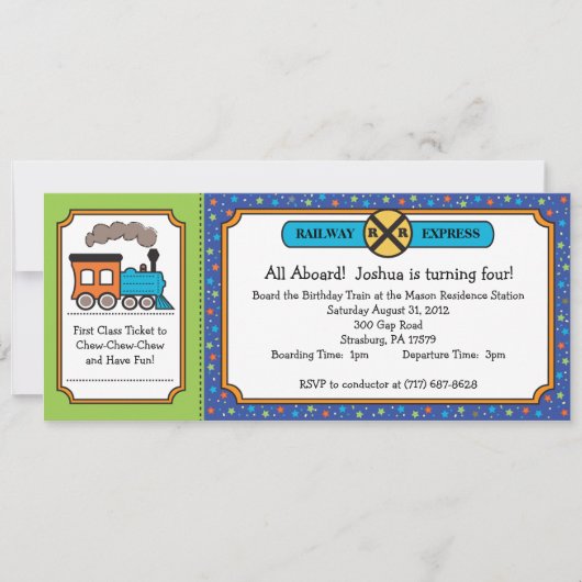 Train Ticket Invite - Dino Thomas Colors Kaart (Voorkant)