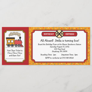 Train Ticket Invite - Geel en rood Kaart