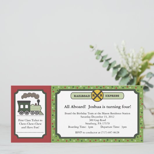 Train Ticket Invite - Kerstmis Kaart (Staand voorkant)