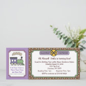 Train Ticket Invite - Paars & bruin Kaart (Staand voorkant)