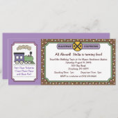 Train Ticket Invite - Paars & bruin Kaart (Voorkant / Achterkant)