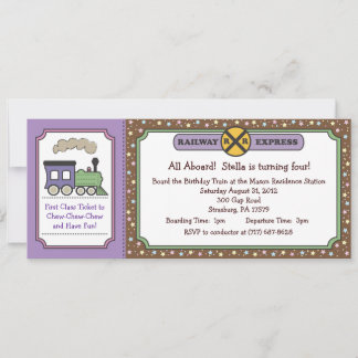 Train Ticket Invite - Paars & bruin Kaart