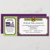Train Ticket Invite - Paars en groen Kaart (Voorkant / Achterkant)